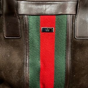 Vintage Gucci Brown Suede Web tote